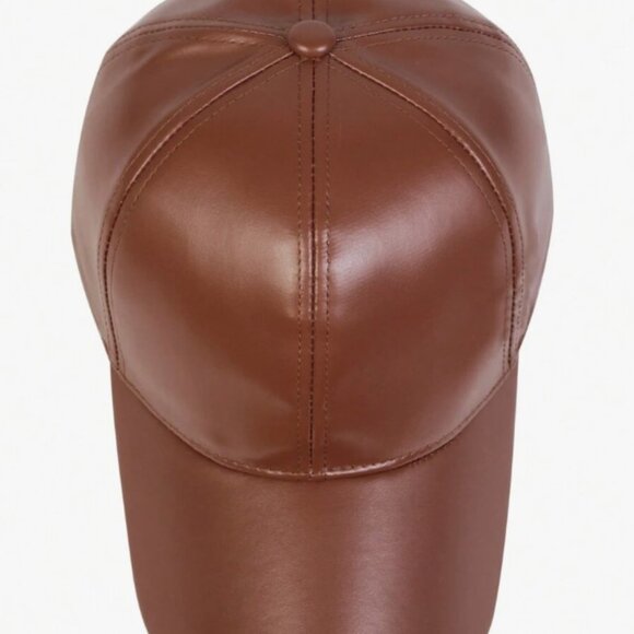 Brown Leather Baseball Cap Hat, Mens, Womans, Adjustable Faux Leather Vegan - Picture 3 of 3
